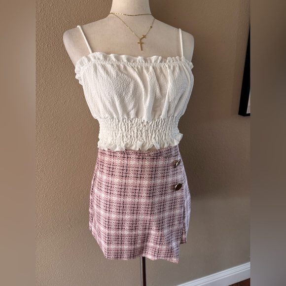 Pink plaid high waisted stylish skort - Picture 3 of 12
